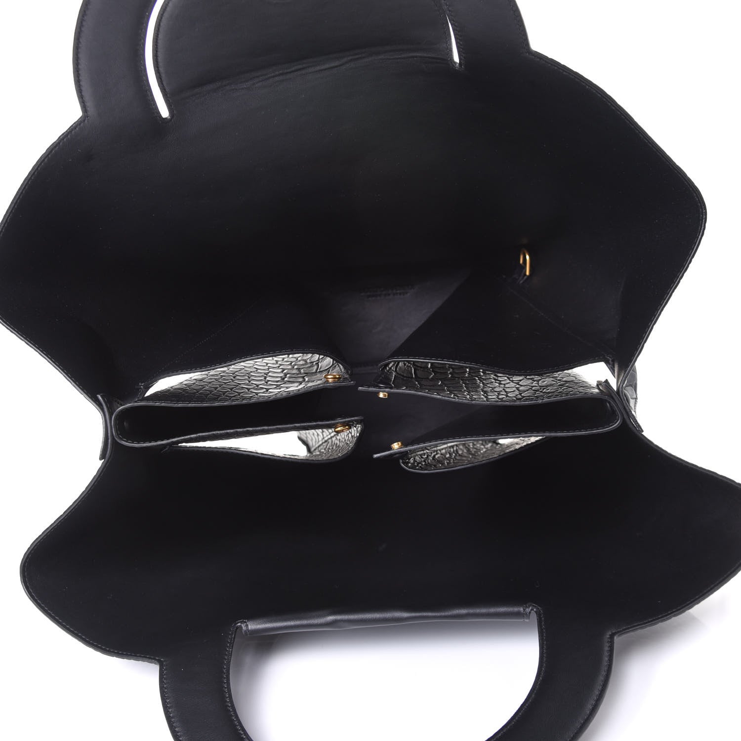 Bottega Veneta Calfskin Crocodile Embossed Doll Medium Top Handle Bag Black 4 of 4