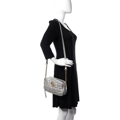 Gucci Metallic Calfskin Matelasse Studded Small Pearly GG Marmont Chain Shoulder Bag Silver 2 of 18