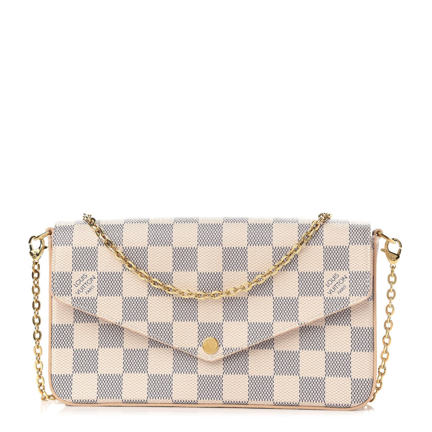 Damier Azur Pochette Felicie Chain Wallet Rose Ballerine