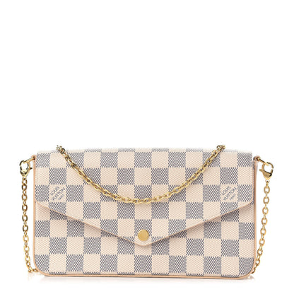 Louis Vuitton Damier Azur Pochette Felicie Chain Wallet Rose Ballerine 1 of 9