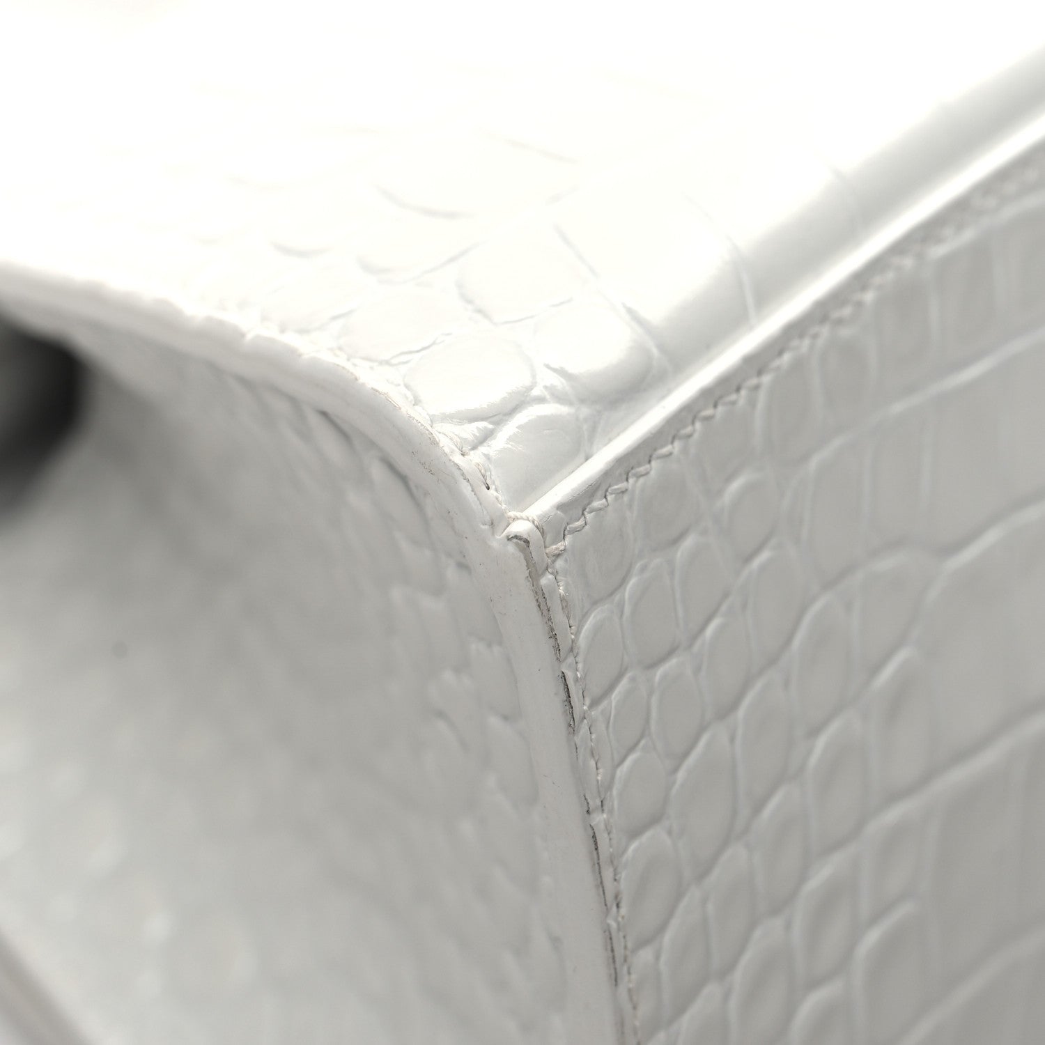 Balenciaga Calfskin Crocodile Embossed Small Hourglass Top Handle Bag White 10 of 14