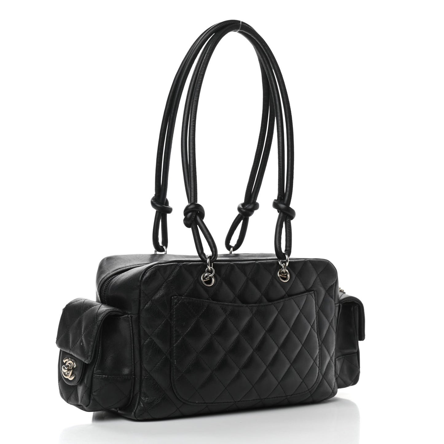 Calfskin Quilted Small Cambon Multipocket Reporter Black White