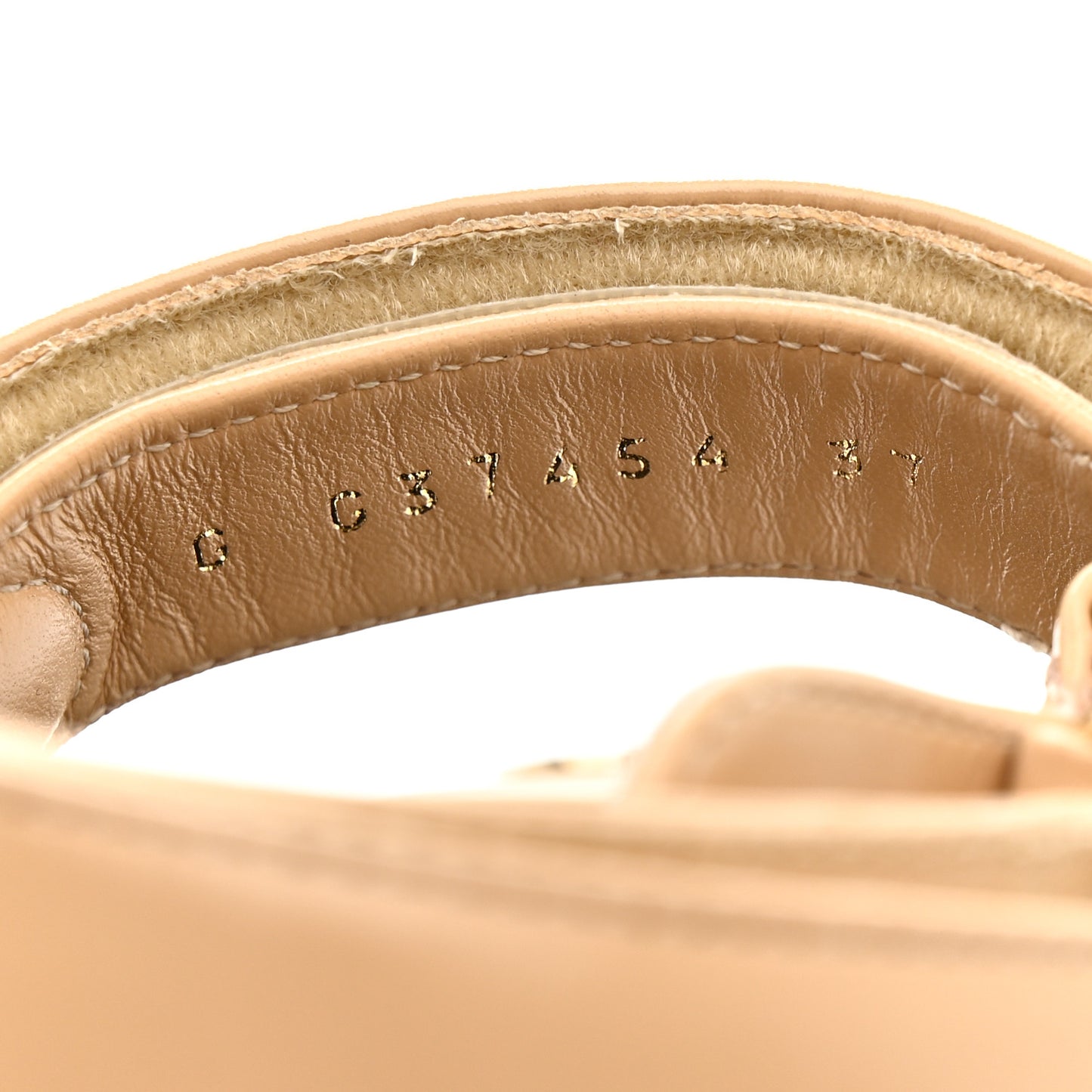 Shiny Calfskin Quilted Wedge Sandals 37 Beige