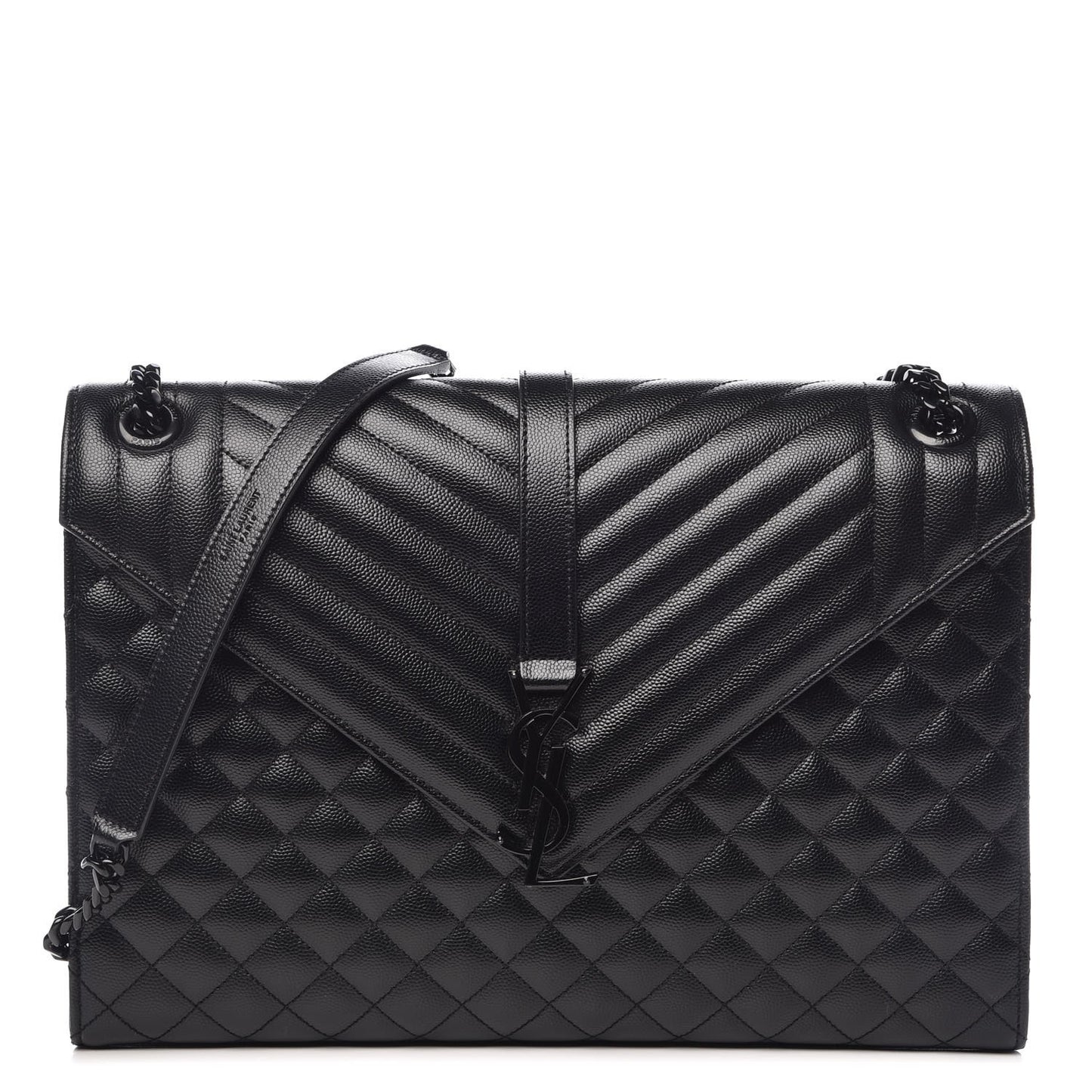 Grain De Poudre Textured Mixed Matelasse Large Triquilt Monogram Monochrome Satchel Black
