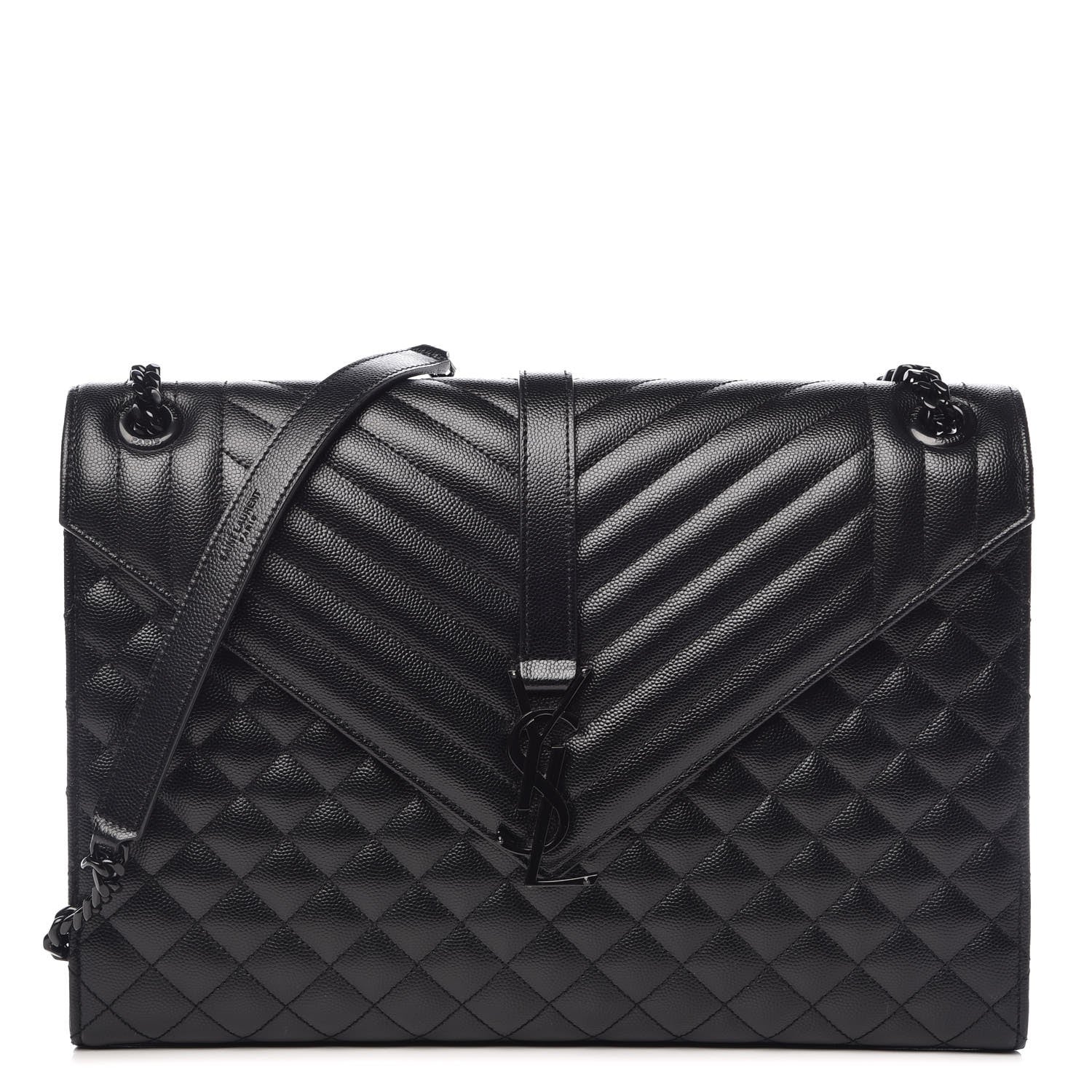 Saint Laurent Grain De Poudre Textured Mixed Matelasse Large Triquilt Monogram Monochrome Satchel Black 1 of 8
