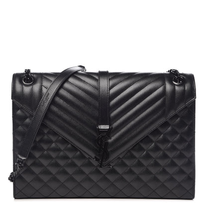 Saint Laurent Grain De Poudre Textured Mixed Matelasse Large Triquilt Monogram Monochrome Satchel Black 1 of 8