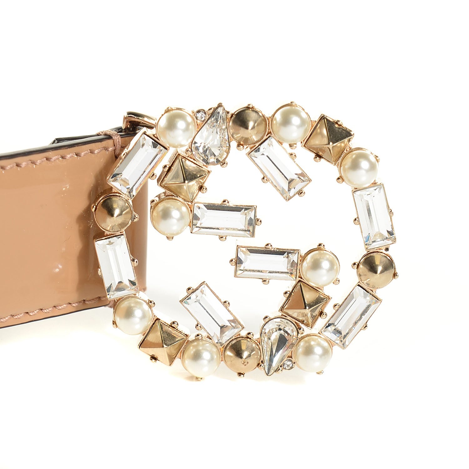 Gucci Leather Crystal Pearl Interlocking G Belt 95 38 Rose Beige 4 of 5