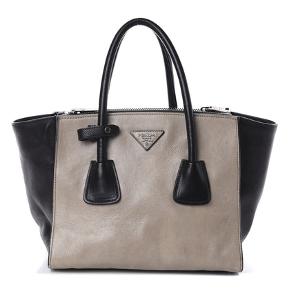 Prada Glace Calf Bi-Color Twin Pocket Tote Pomice Black 1 of 10