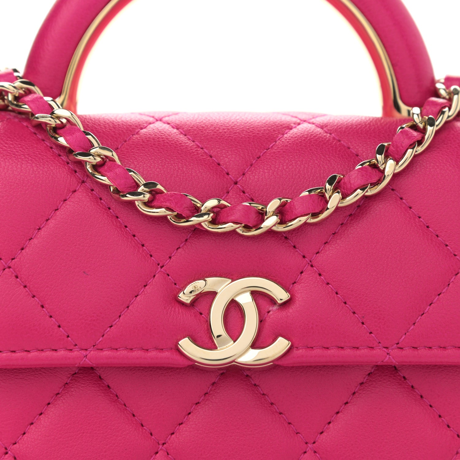 Chanel Lambskin Quilted Top Handle Flap Clutch With Chain Fuchsia 8 of 10