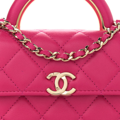 Chanel Lambskin Quilted Top Handle Flap Clutch With Chain Fuchsia 8 of 10
