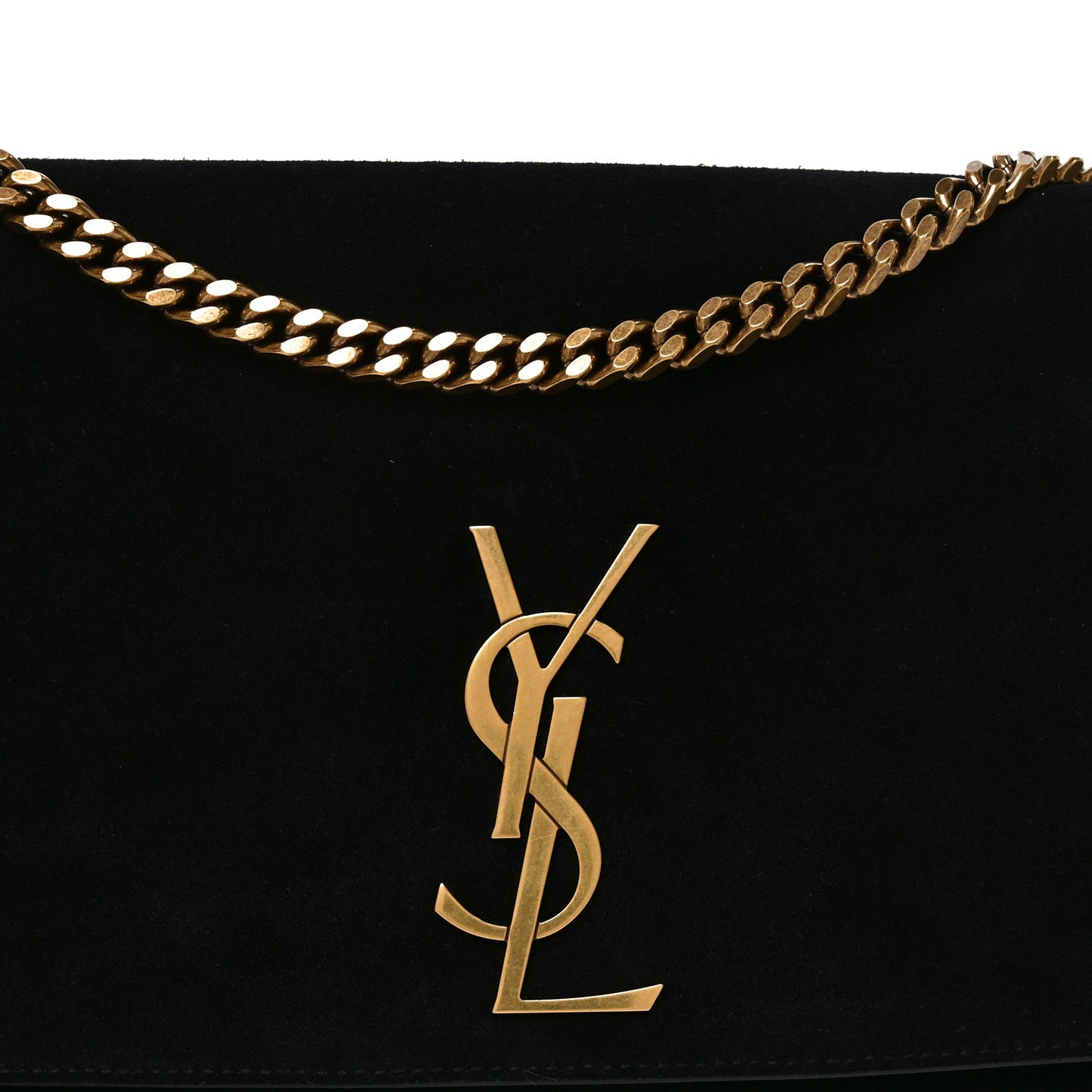 Smooth Calfskin Suede Medium Reversible Monogram Kate Satchel Black