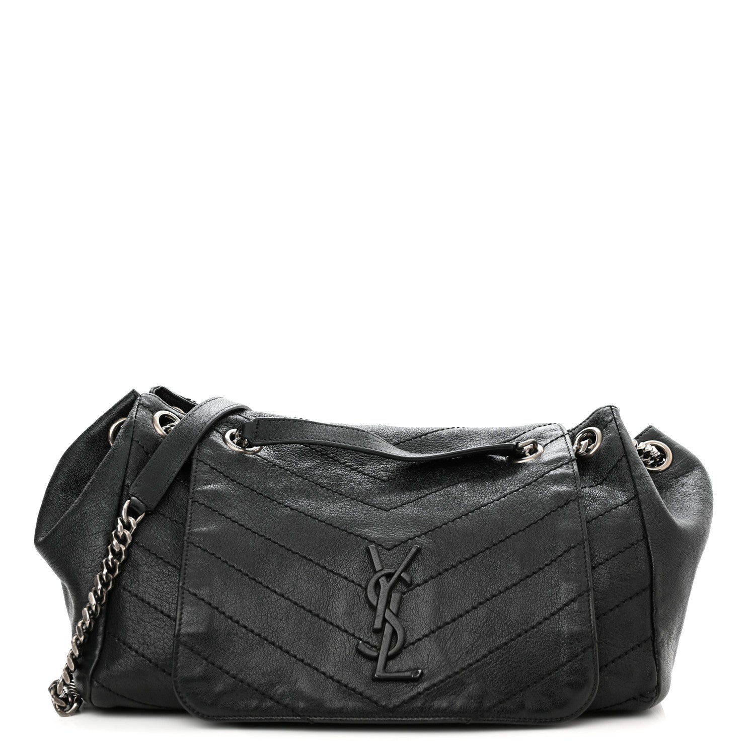 Saint Laurent Pebbled Lambskin Chevron Monogram Large Nolita Black 1 of 11