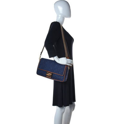 Fendi Denim Vitello King FF Embroidered Baguette Blue Cuoio 2 of 9