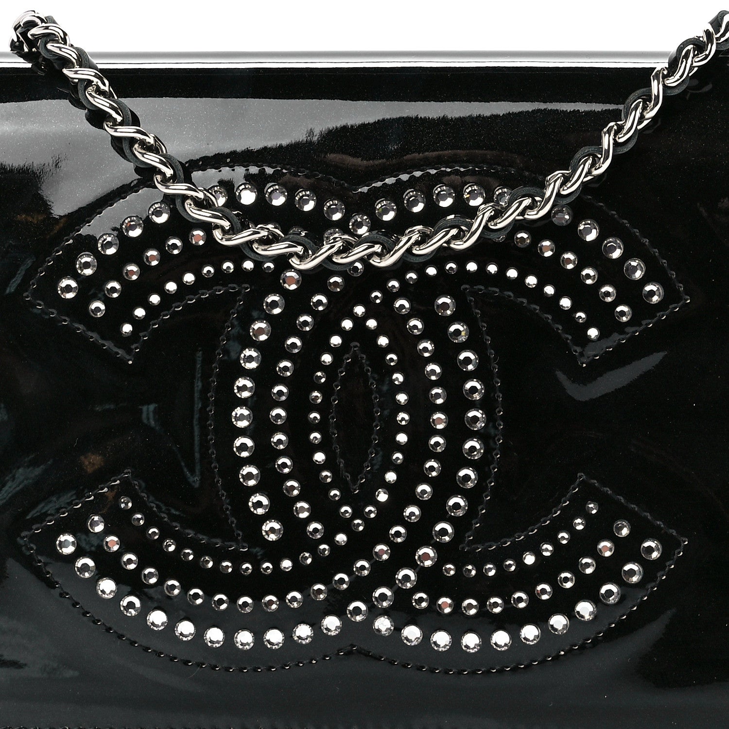 Chanel Patent Strass Wallet On Chain WOC Black 9 of 12