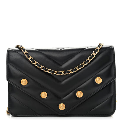Chanel Lambskin Chevron Quilted Medallion Wallet On Chain WOC Black 1 of 14
