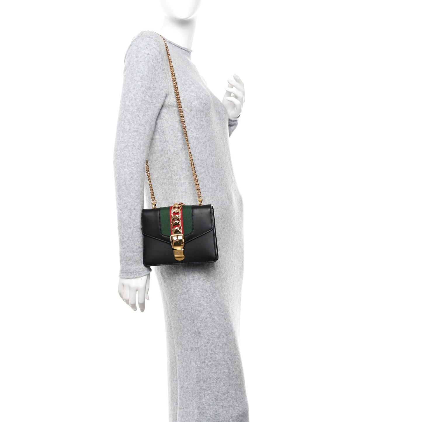 Calfskin Mini Sylvie Chain Shoulder Bag Black