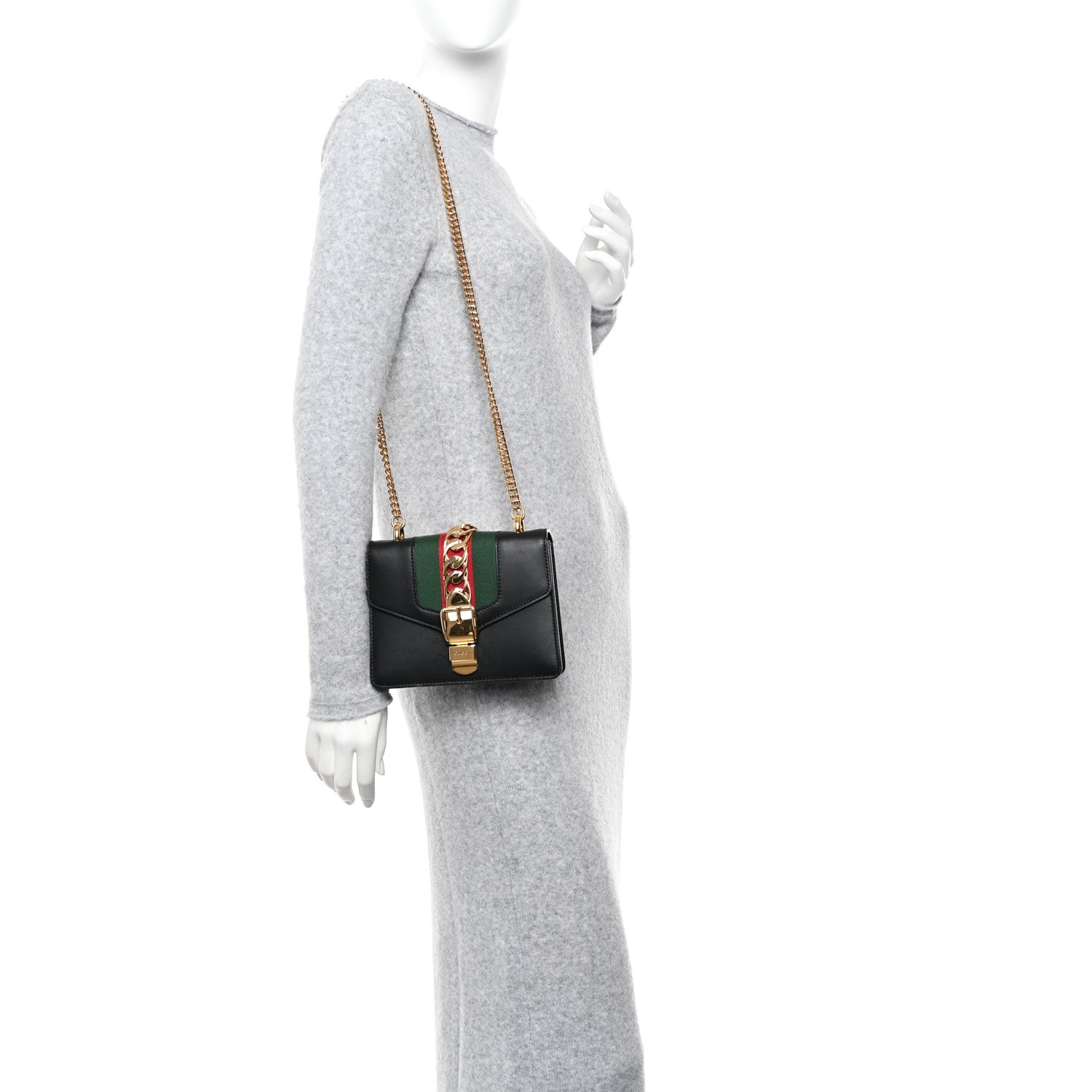 Gucci Calfskin Mini Sylvie Chain Shoulder Bag Black 2 of 11