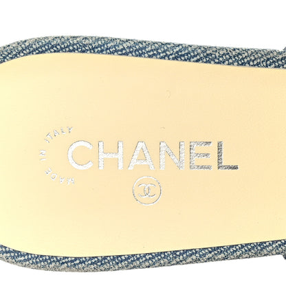 Chanel Printed Lambskin Grosgrain Cap Toe CC Mules 38.5 Blue Black 7 of 8