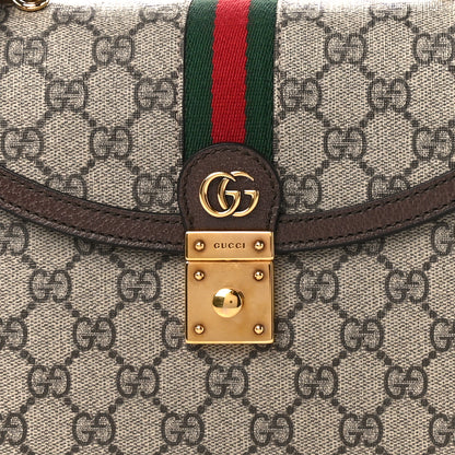 Gucci GG Supreme Monogram Textured Dollar Calfskin Web Small Ophidia Padlock Top Handle Bag Beige Ebony New Acero 9 of 12