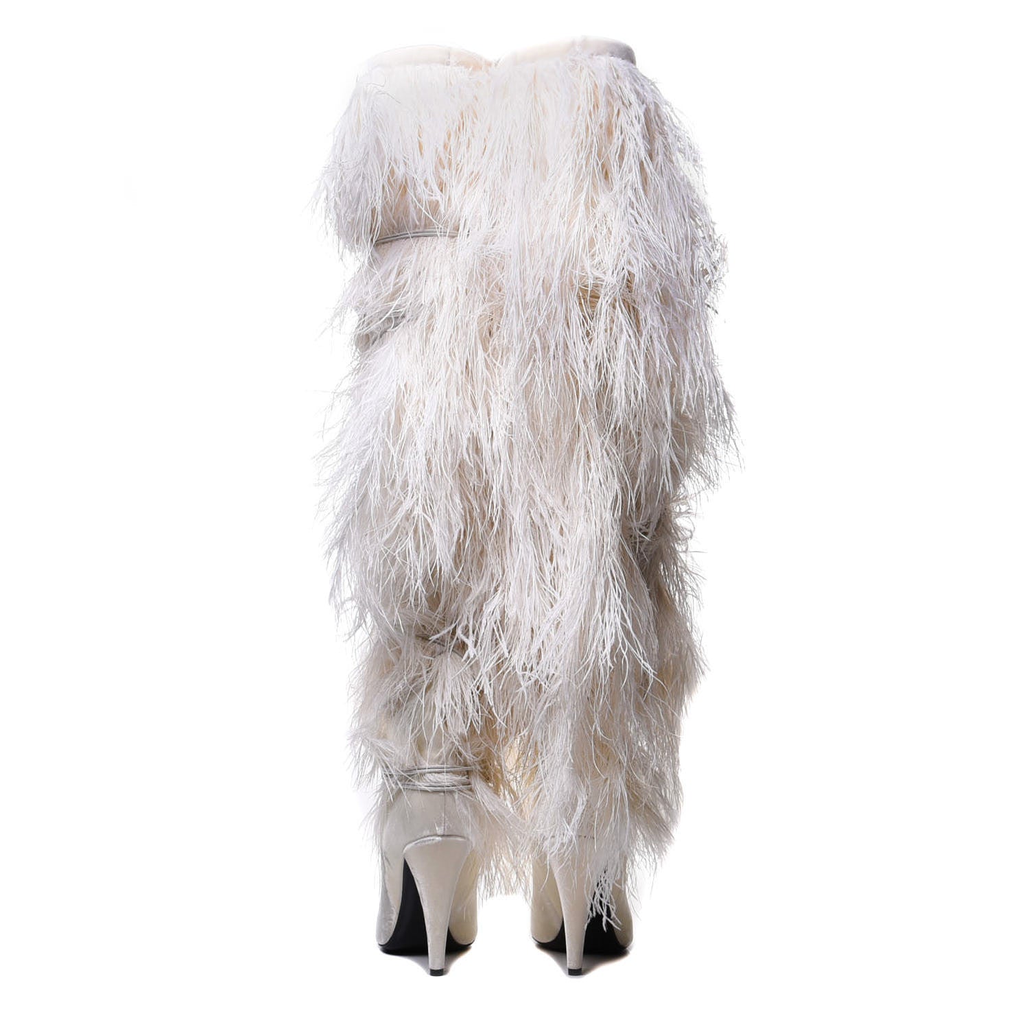 Saint Laurent Veluto Master Ostrich Yeti 110 Over The Knee Boots 38 Blanc Optique 5 of 9