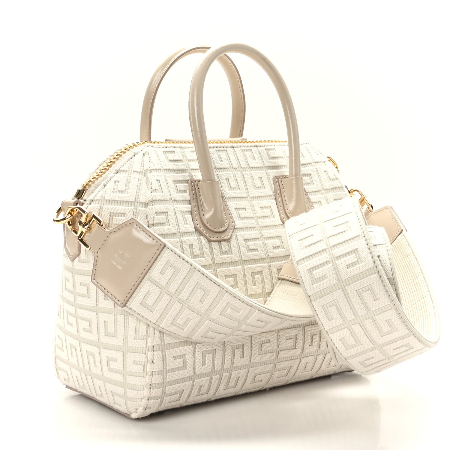 Givenchy Canvas Jacquard Embroidered Calfskin 4G Mini Antigona Natural Beige 3 of 9