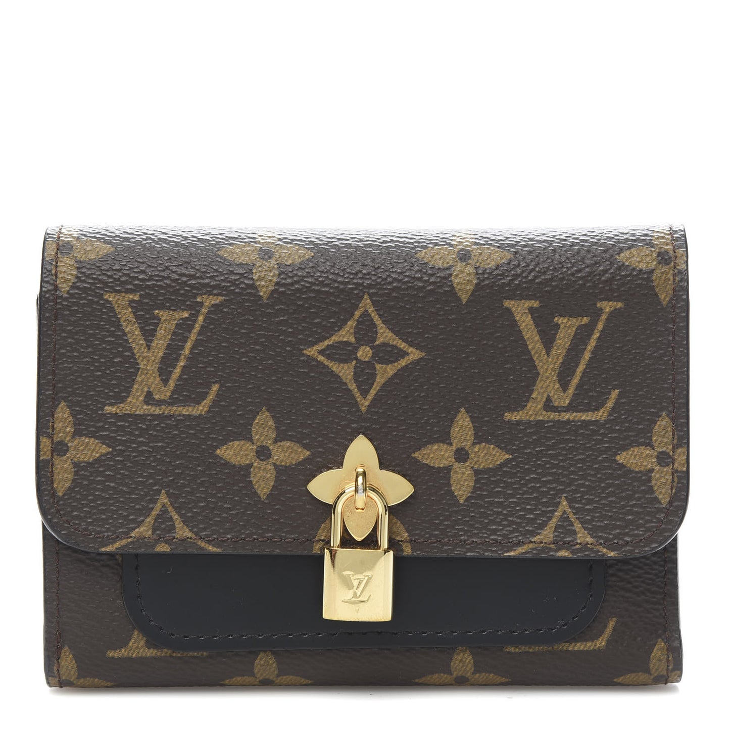 Monogram Flower Lock Compact Wallet Black