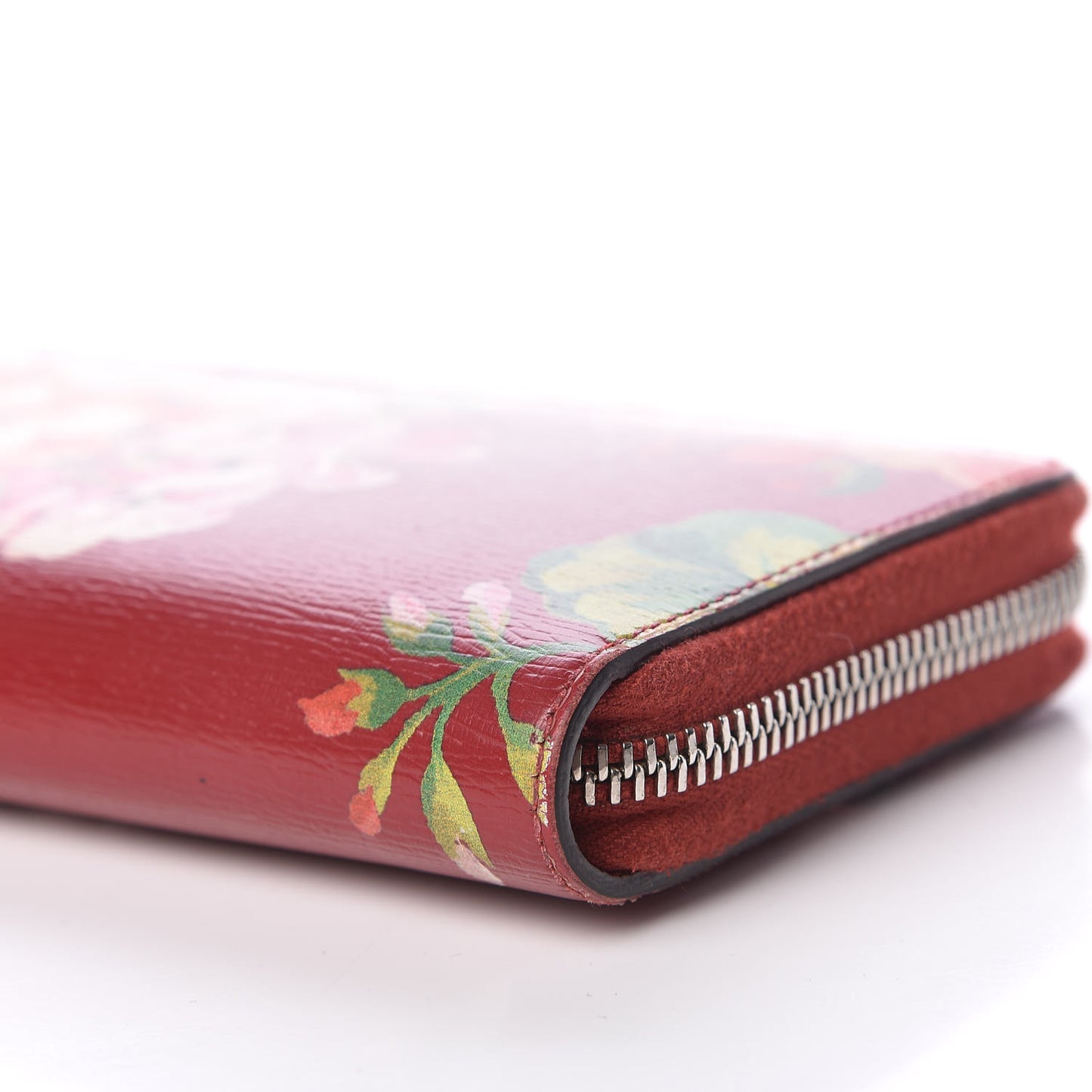 Shangai Calfskin Blooms Print Zip Around Wallet Romantic Cerise Multicolor