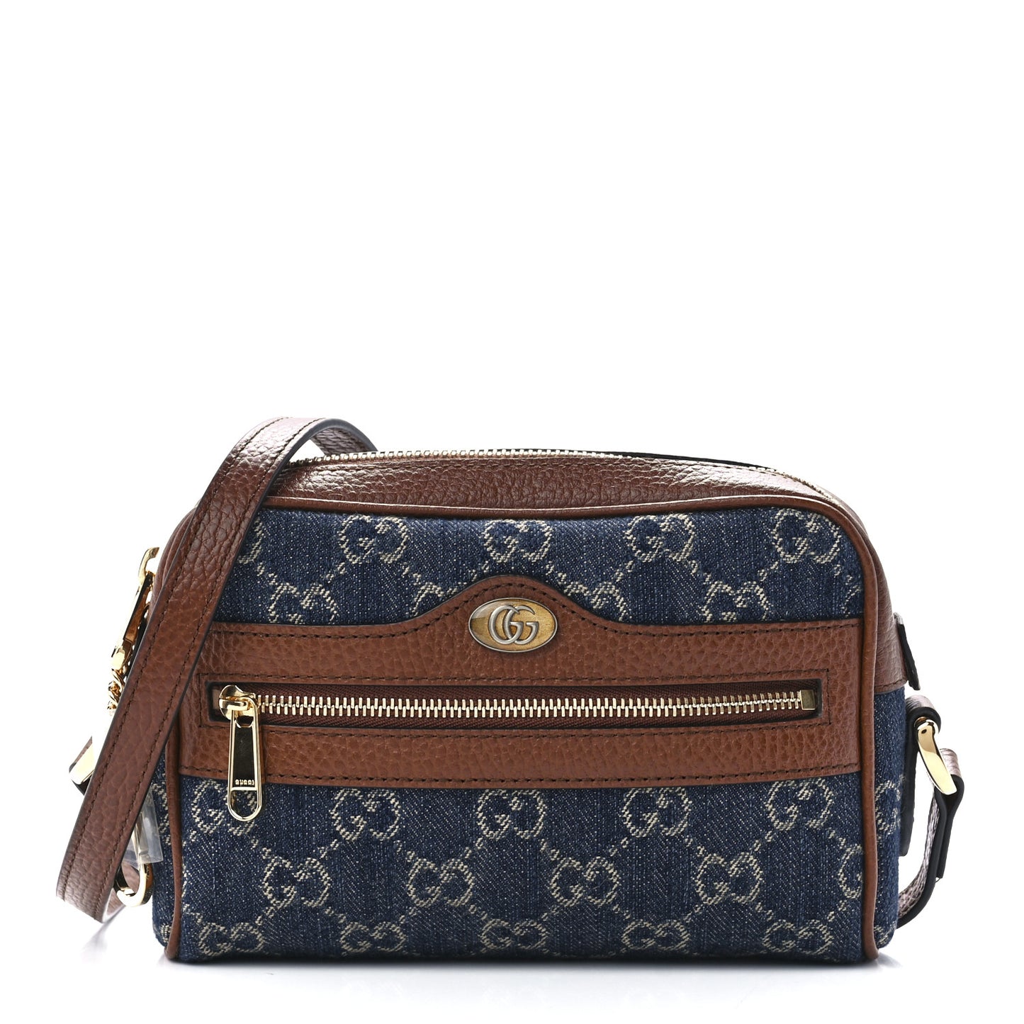 New Denim GG Monogram Dollar Calfskin Mini Ophidia Shoulder Bag Blue Tea Cuir Epilog