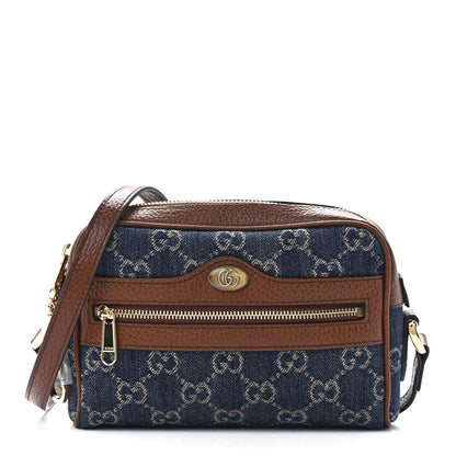 Gucci New Denim GG Monogram Dollar Calfskin Mini Ophidia Shoulder Bag Blue Tea Cuir Epilog 1 of 11