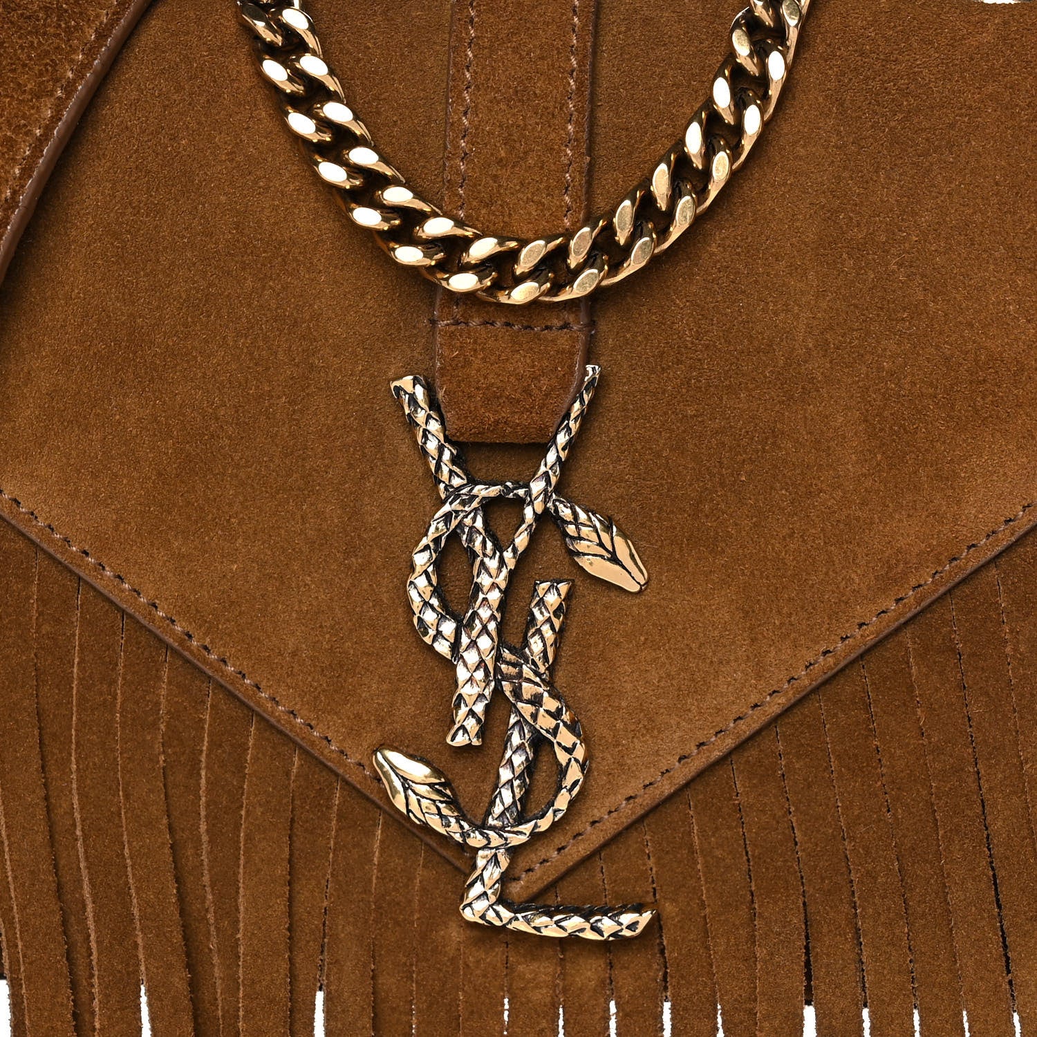 Saint Laurent Suede Fringe Baby Monogram Satchel Light Ocre 9 of 13
