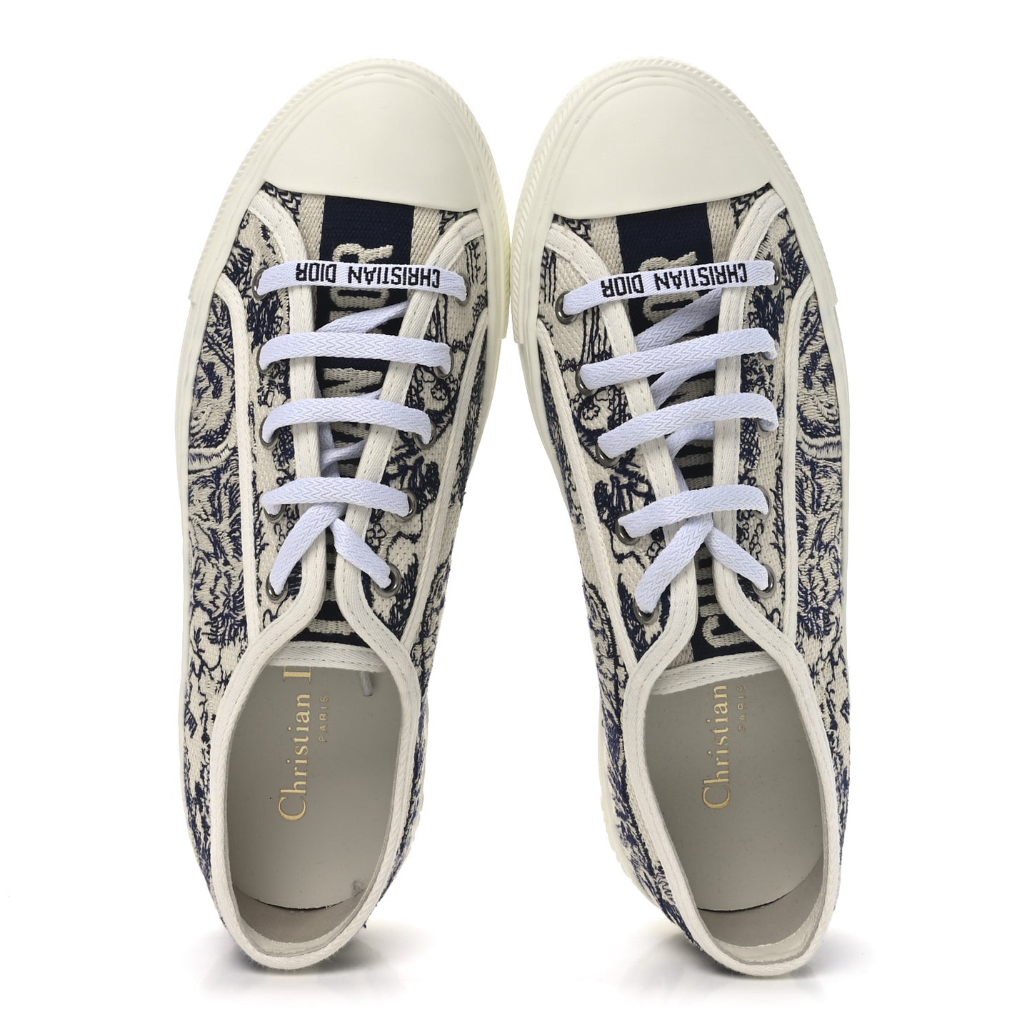 Canvas Toile De Jouy Embroidered Womens Walk'N'Dior Low Top Sneakers 38.5 Off-White Blue
