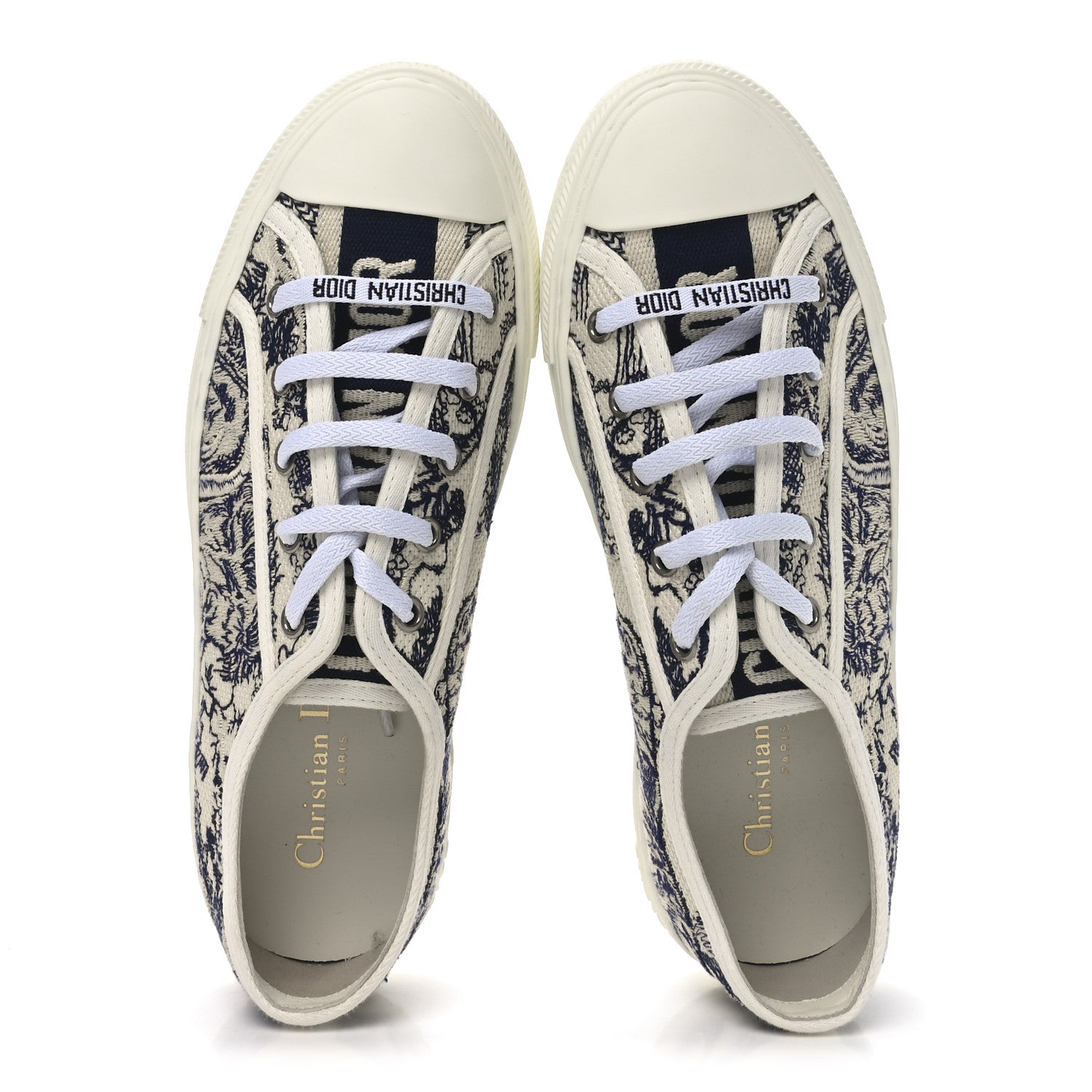 Christian Dior Canvas Toile De Jouy Embroidered Womens Walk'N'Dior Low Top Sneakers 38.5 Off-White Blue 2 of 8