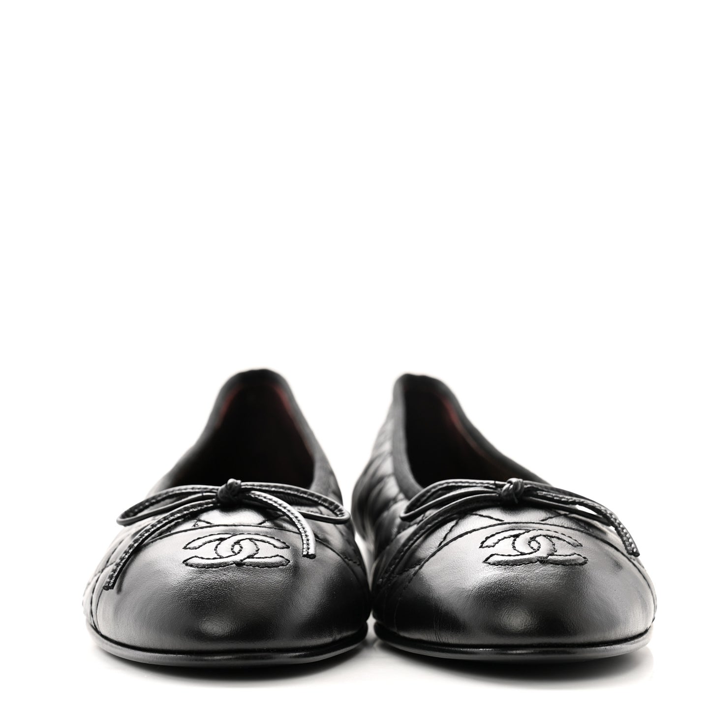 Aged Calfskin Quilted CC Cap Toe Ballerina Flats 38.5 Black