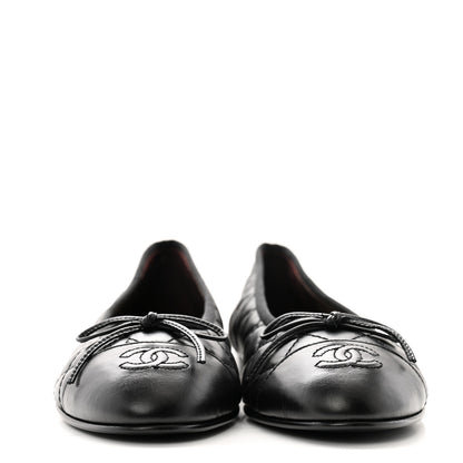 Chanel Aged Calfskin Quilted CC Cap Toe Ballerina Flats 38.5 Black 2 of 10