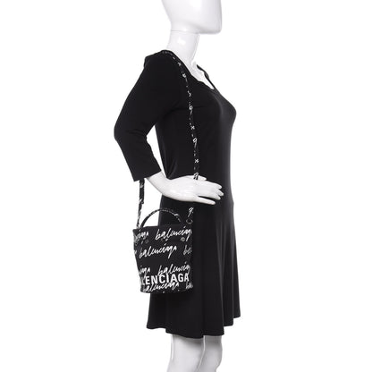 Balenciaga Recycled Sport Nylon Scribble Logo Embroidered Wheel Drawstring Bucket Bag XS Black White 2 of 11