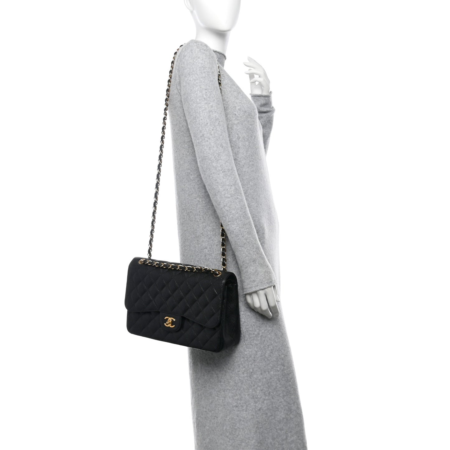 Caviar Quilted Jumbo Double Flap Black