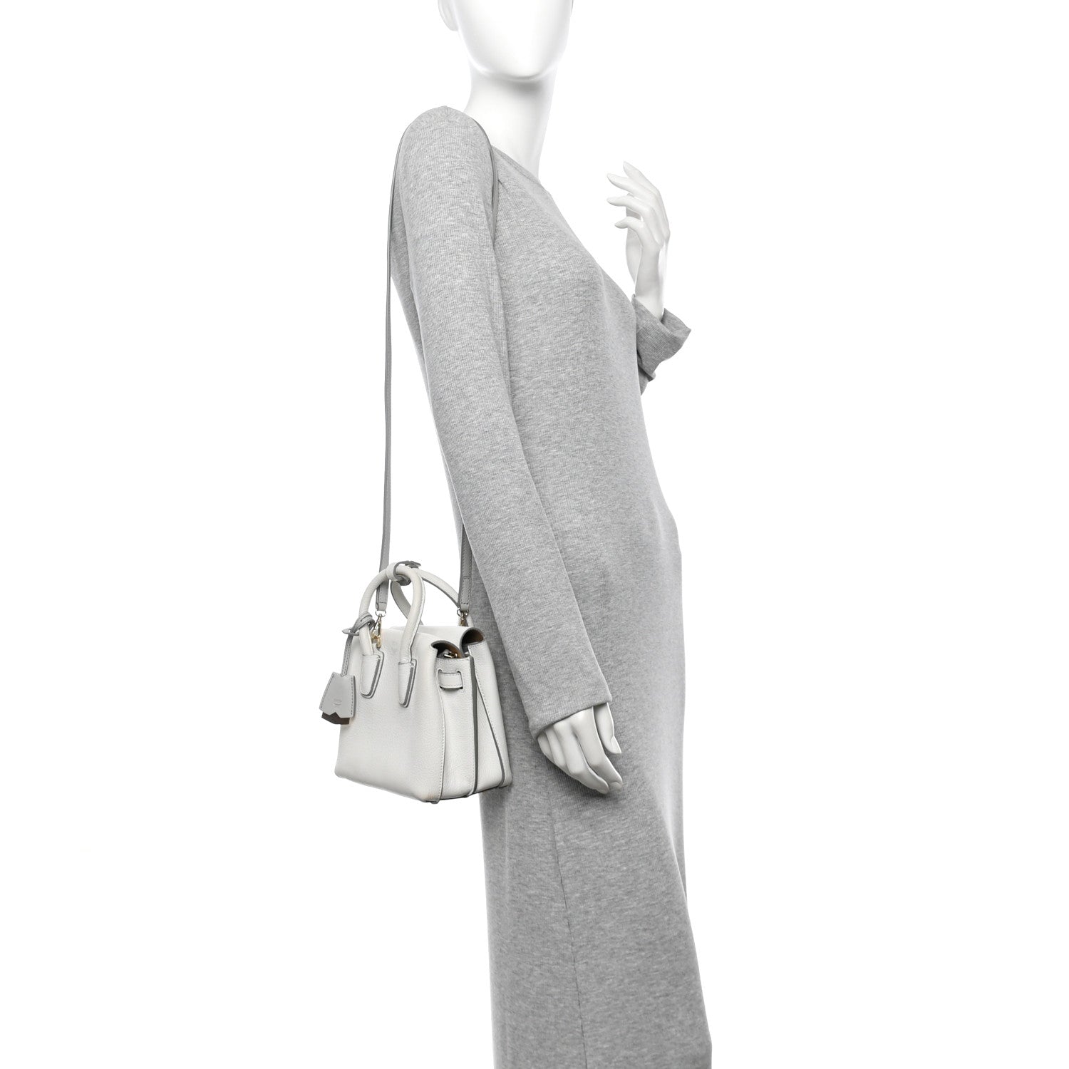 MCM Grained Calfskin Mini Milla Tote White Flake 2 of 9