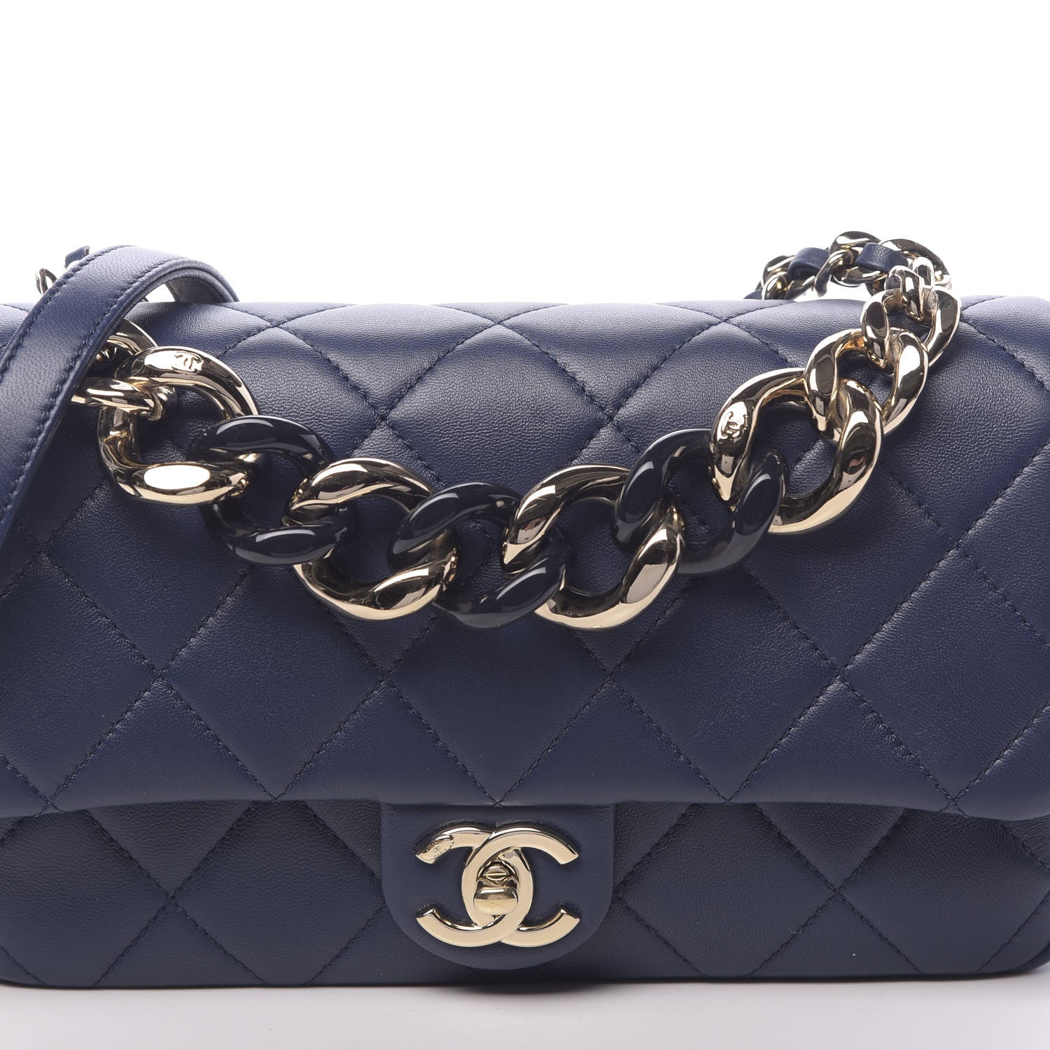 Chanel Lambskin Quilted Resin Bi-Color Chain Flap Bag Navy 9 of 10