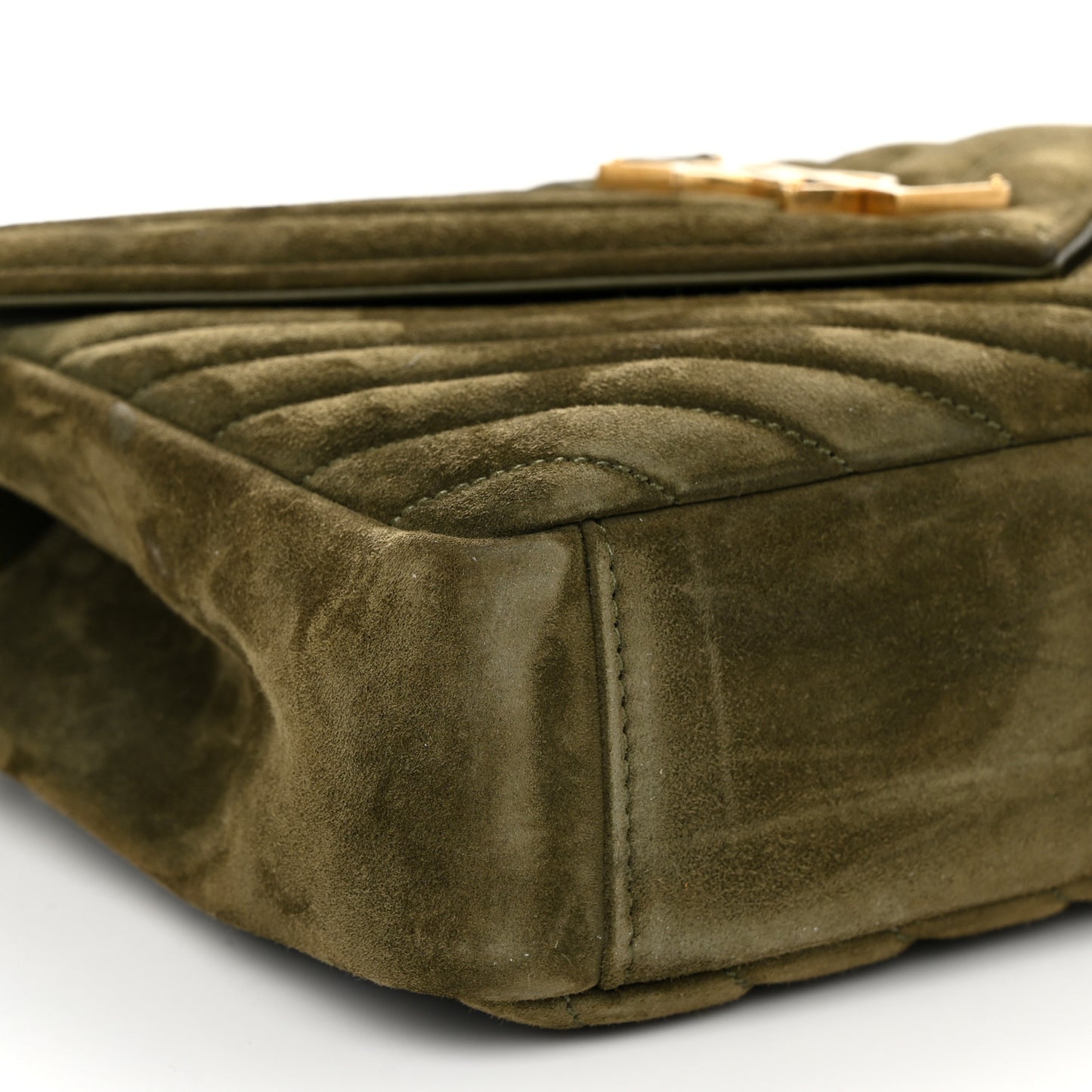 Suede Matelasse Chevron Monogram Medium College Bag Loden Green