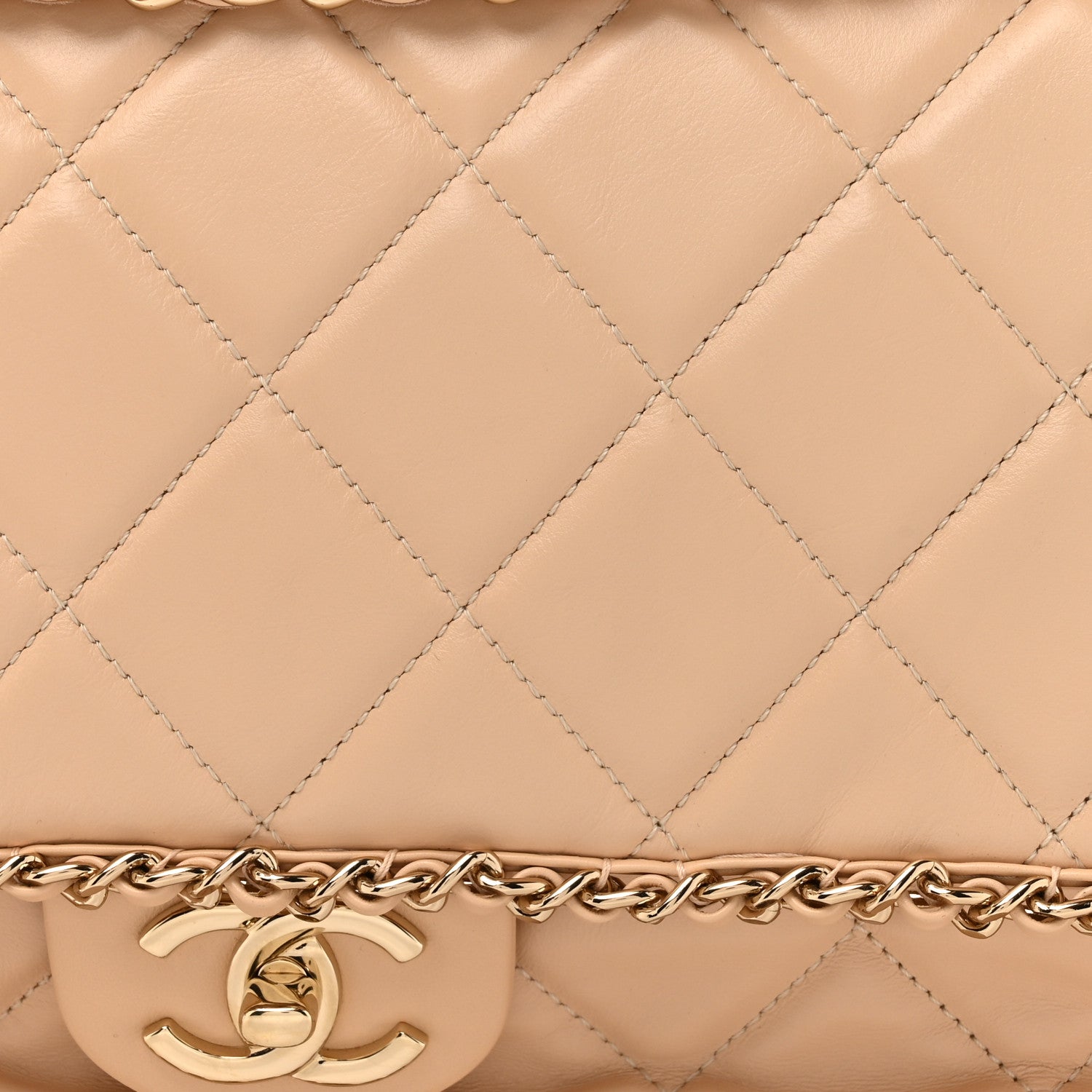 Chanel Crumpled Calfskin Quilted Large Chain All Over Flap Bag Beige 8 of 11