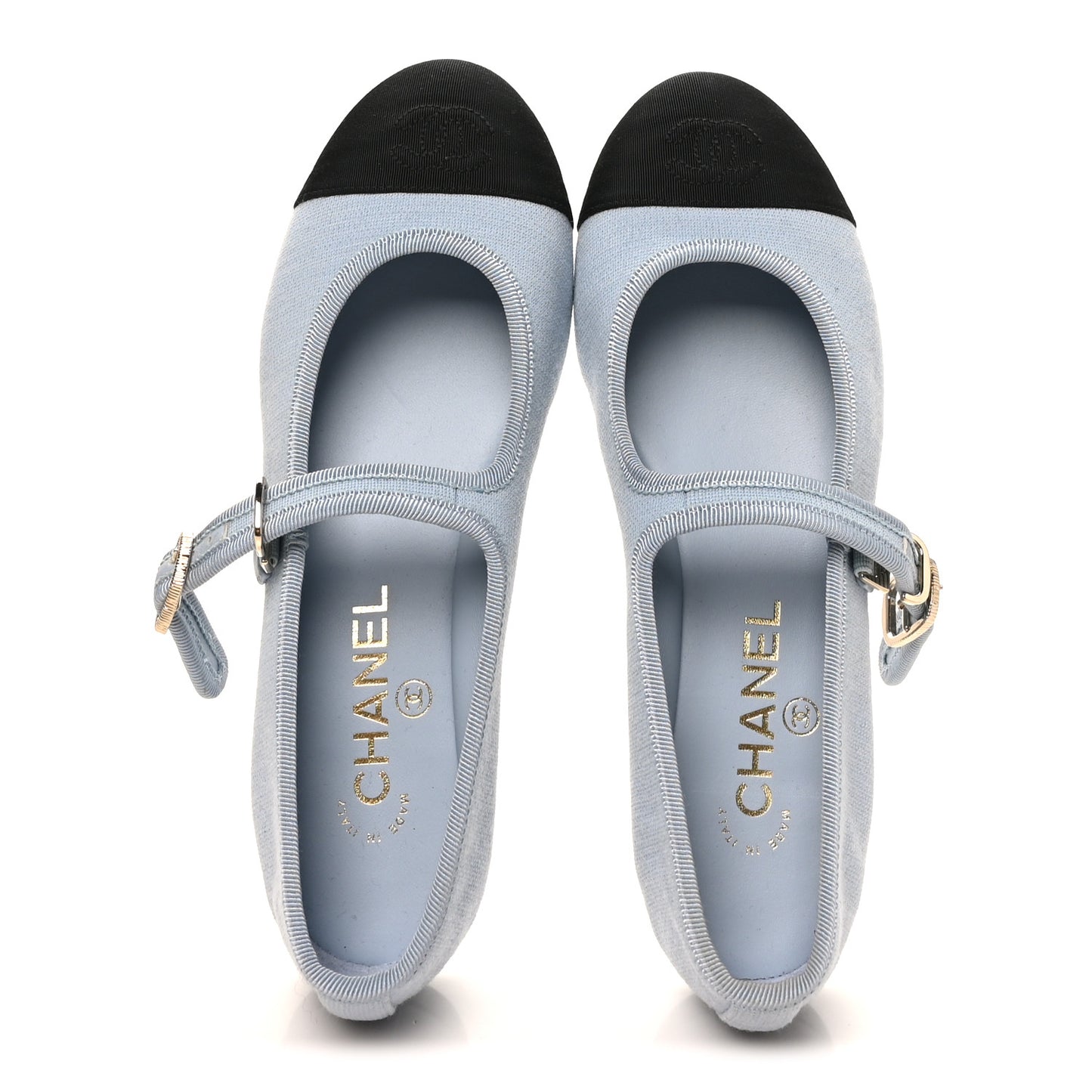 Fabric Grosgrain Mary Jane Flats 37 Light Blue Black