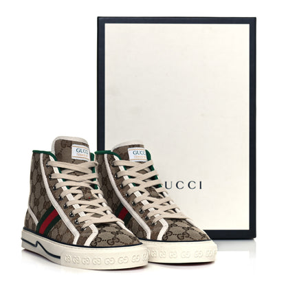 Gucci GG Monogram Web Womens 1977 Tennis High Top Sneakers 37 Beige Ebony Mystic White 7 of 7