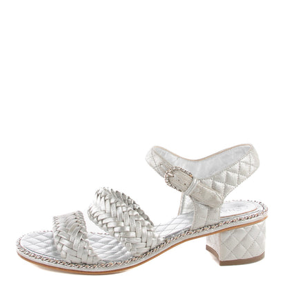 Chanel Metallic Goatskin Quilted Chain Sandals 39 Silver 1 of 7