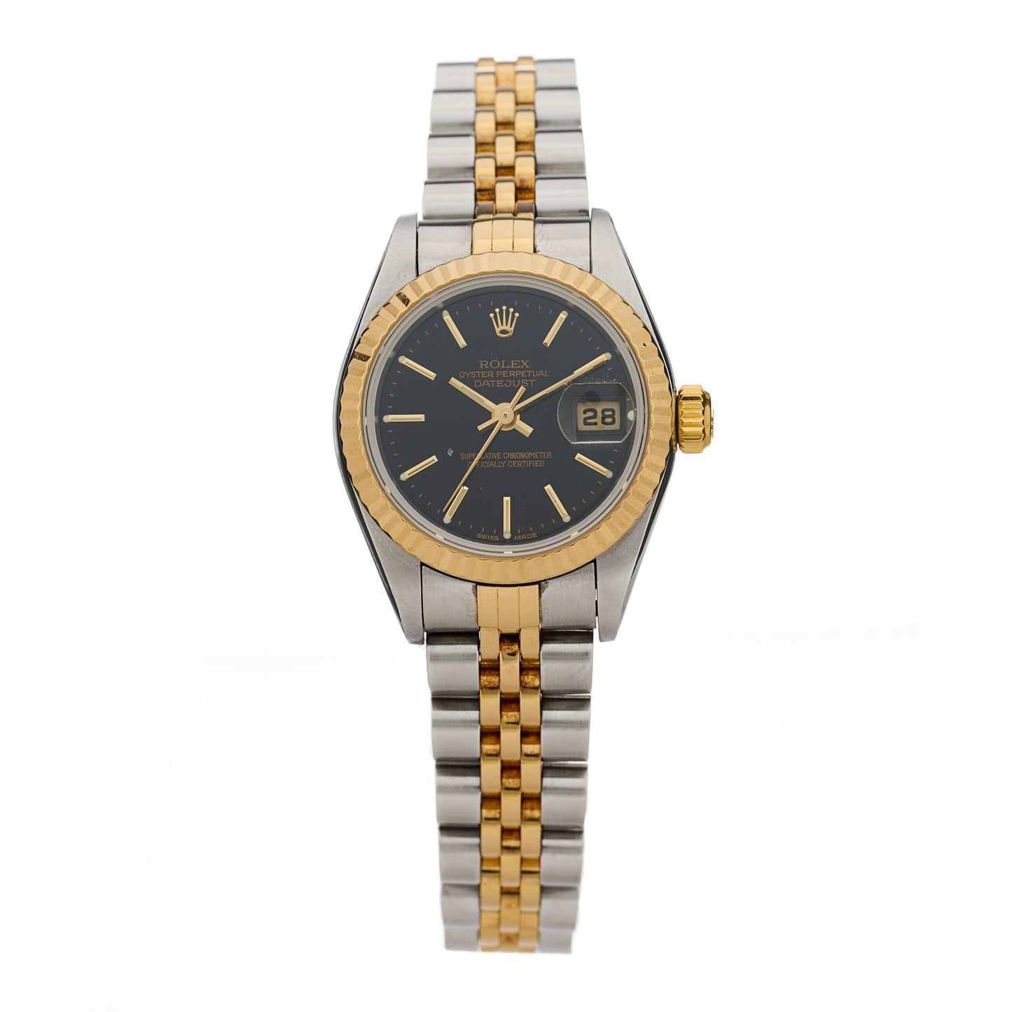 Stainless Steel 18K Yellow Gold 26mm Oyster Perpetual Datejust Watch Black 79173