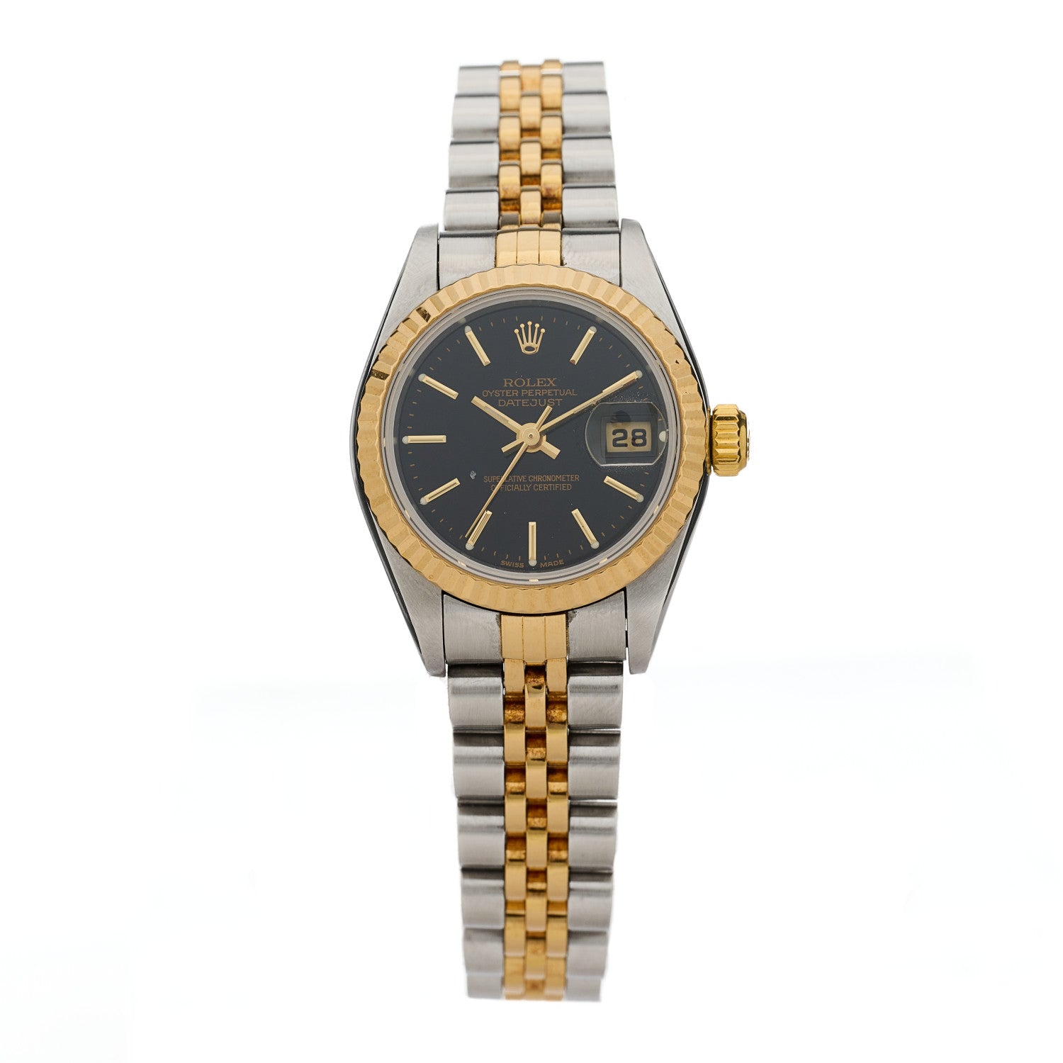 Rolex Stainless Steel 18K Yellow Gold 26mm Oyster Perpetual Datejust Watch Black 79173 1 of 4