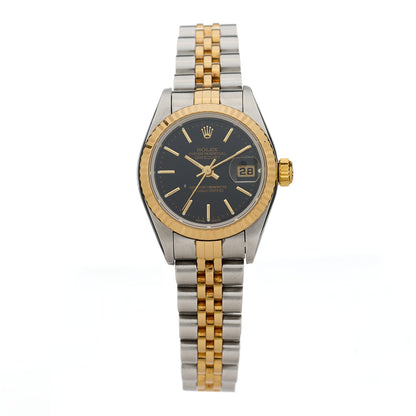 Rolex Stainless Steel 18K Yellow Gold 26mm Oyster Perpetual Datejust Watch Black 79173 1 of 4
