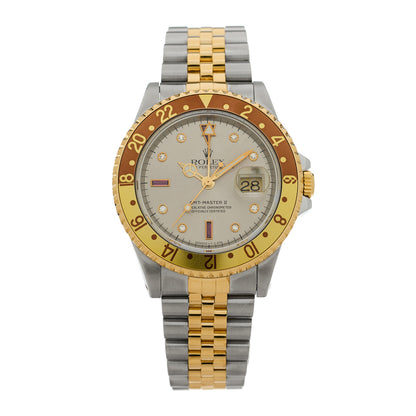 Rolex Stainless Steel 18K Yellow Gold Diamond Ruby 40mm GMT-Master II Oyster Perpetual Date Watch Root Beer 16713 1 of 5