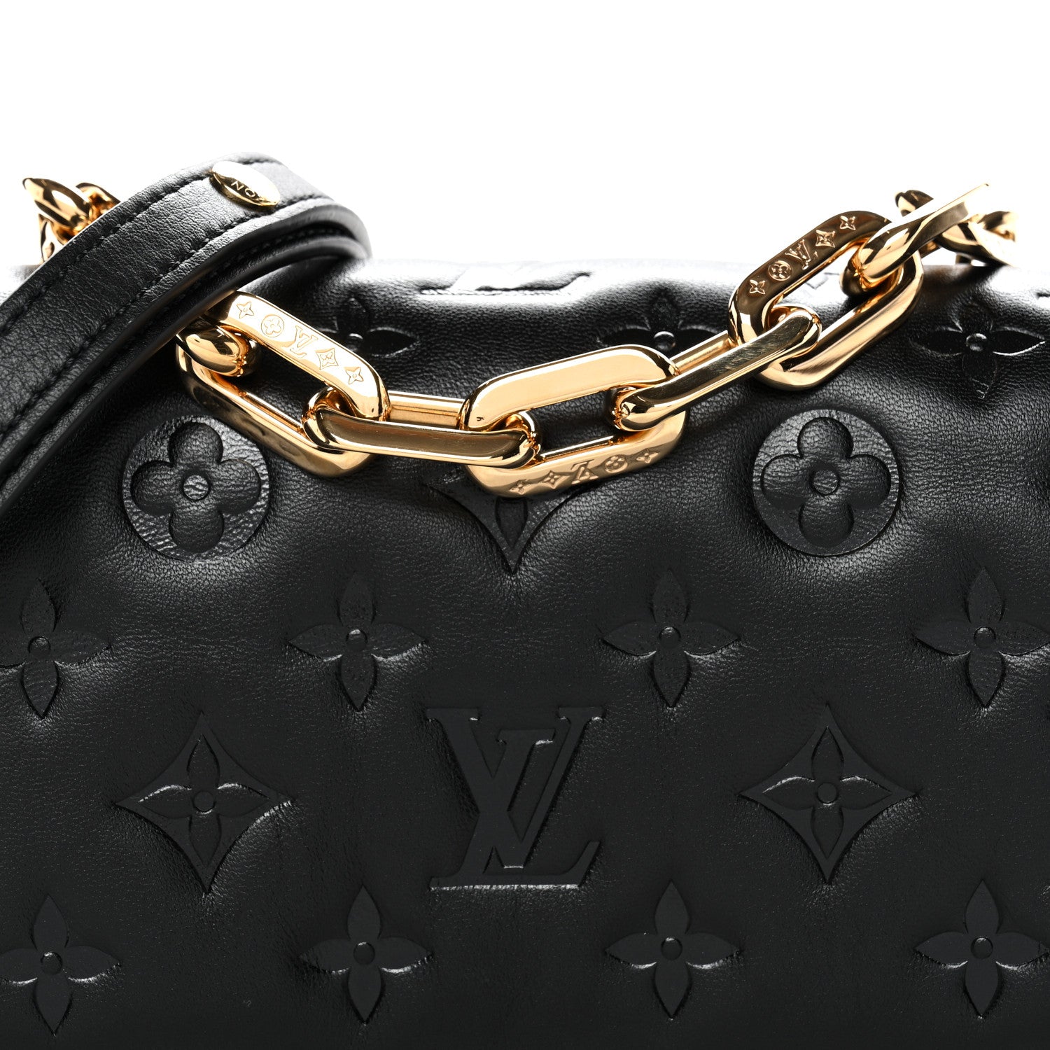Louis Vuitton Lambskin Embossed Monogram Pochette Coussin Crossbody Black 7 of 9