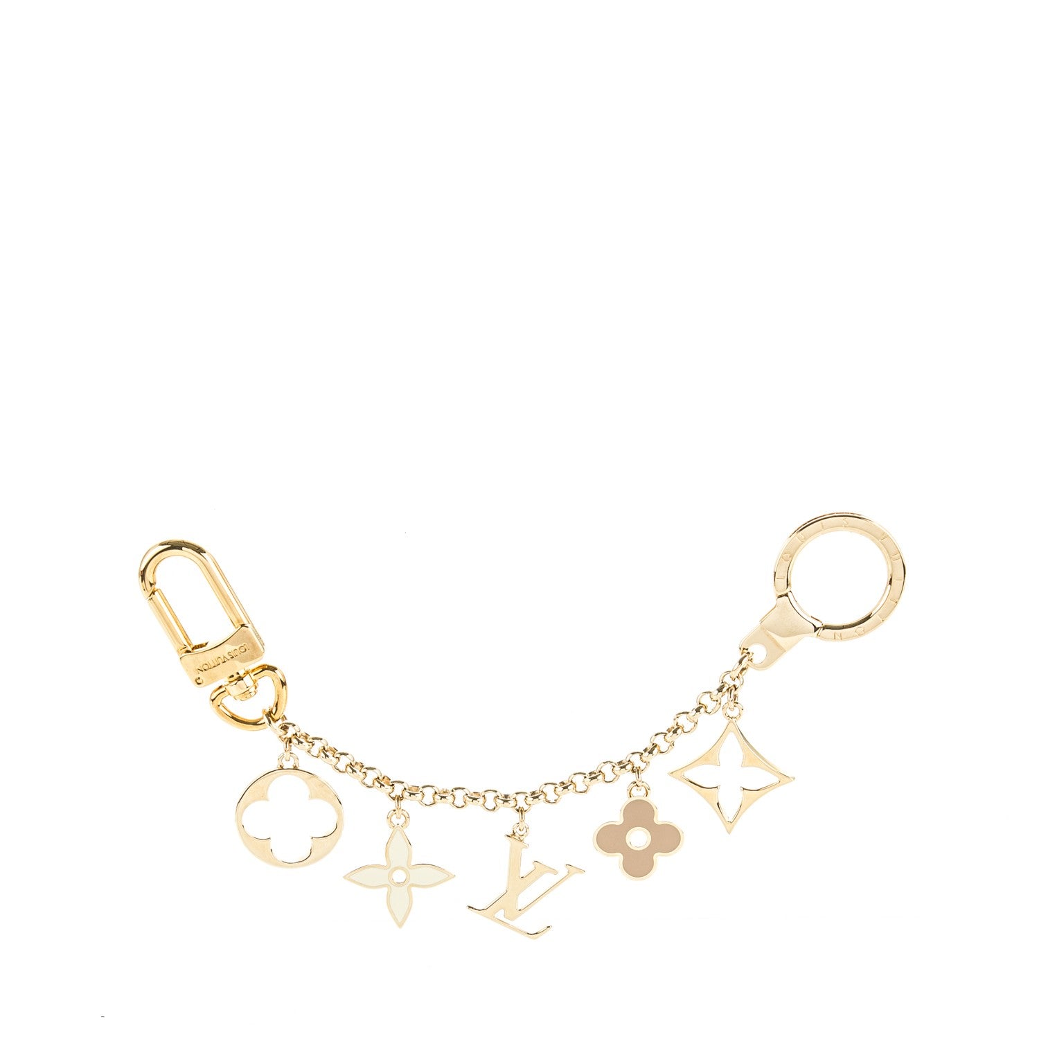 Louis Vuitton Brass Enamel Fleur De Monogram Bag Charm Chain Gold 1 of 4