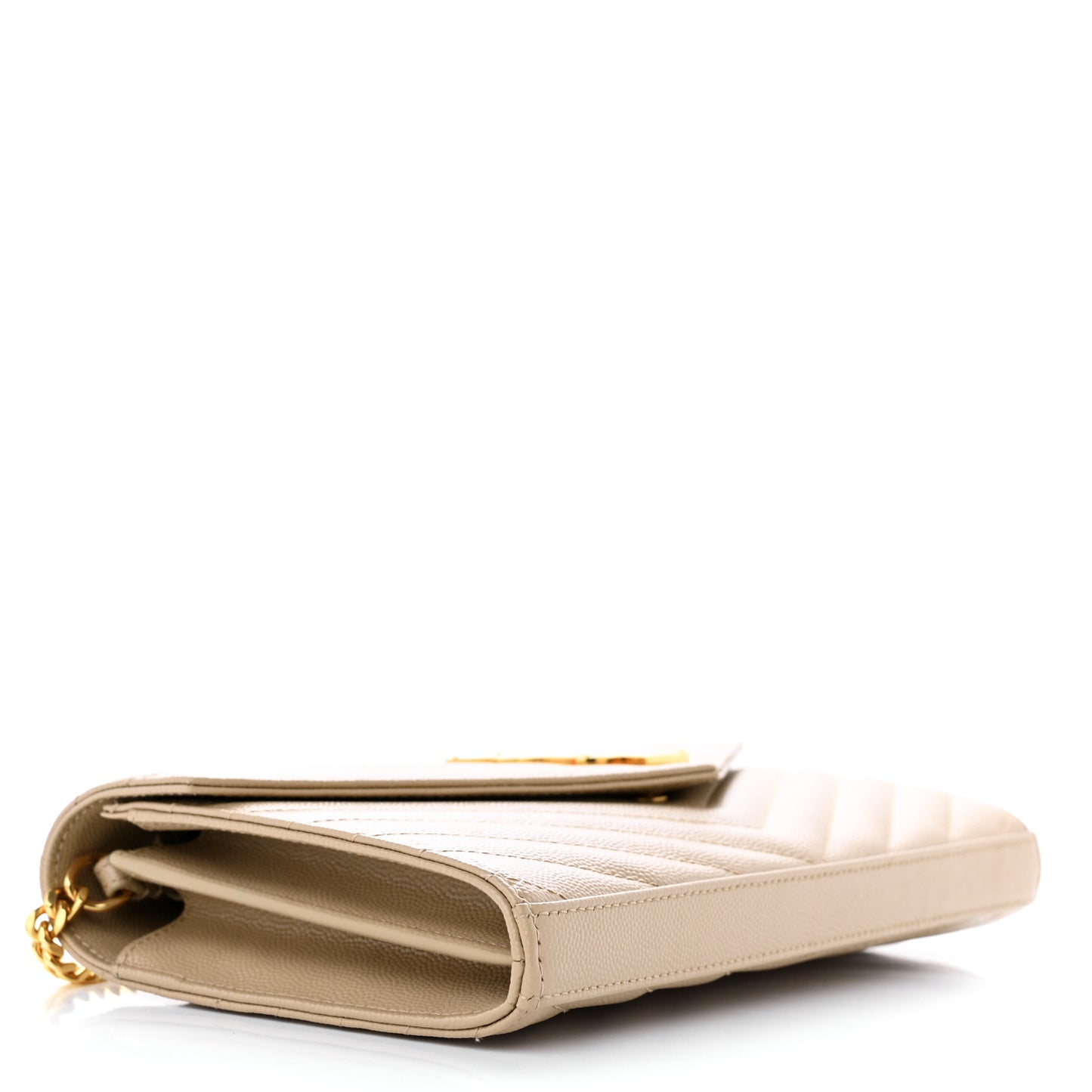 Grain De Poudre Matelasse Chevron Monogram Chain Wallet Dark Beige